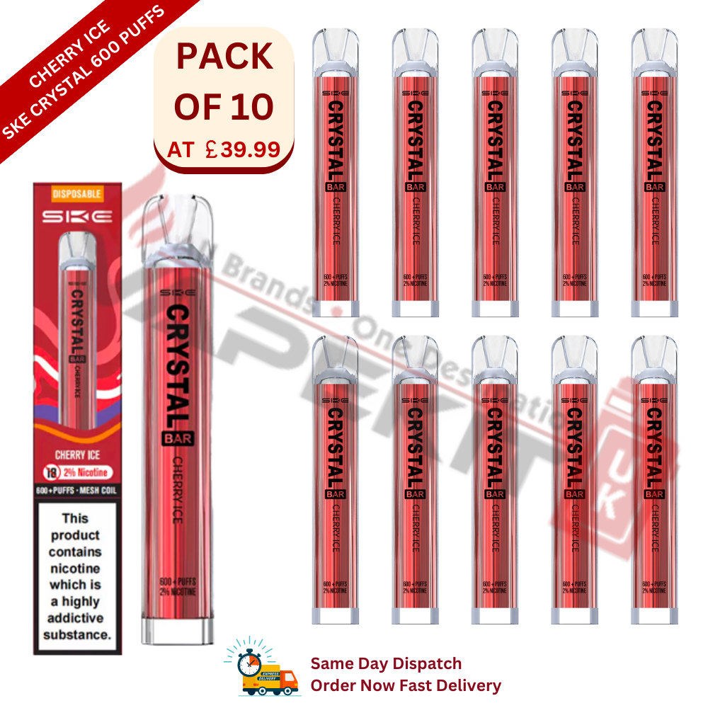 Cherry Ice SKE Crystal 600 Puffs Disposable Vape Device 10 Pack - Vape Store UK | Online Vape Shop | Disposable Vape Store | Ecig UK