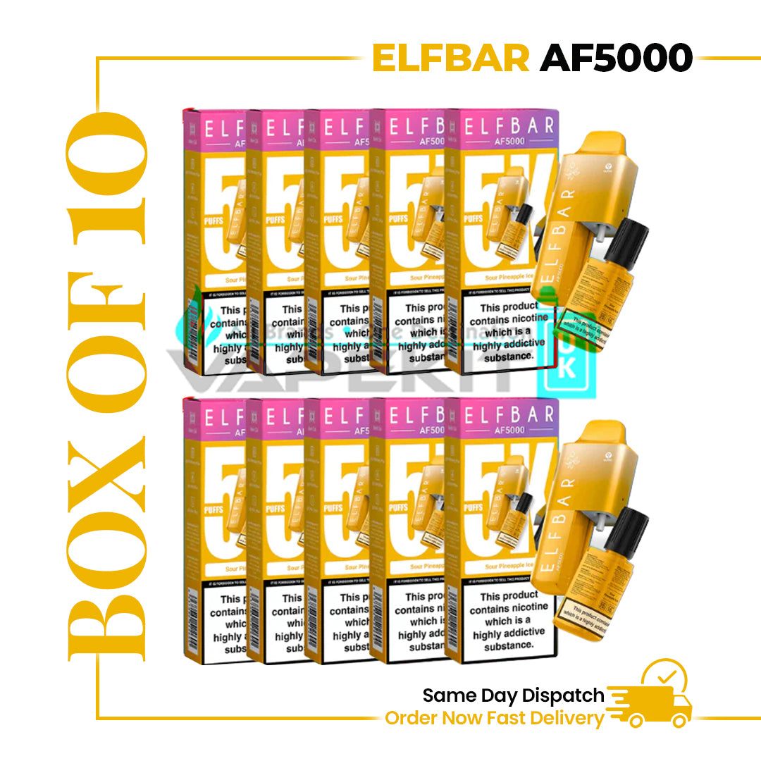 BOX OF 10 ELF BAR AF5000 Sour Pineapple Ice Disposable Vape Kit