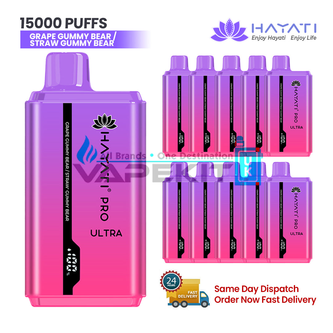 15k Hayati Pro Ultra Puffs Grape Gummy Bear/Straw Gummy Bear Disposable Vape