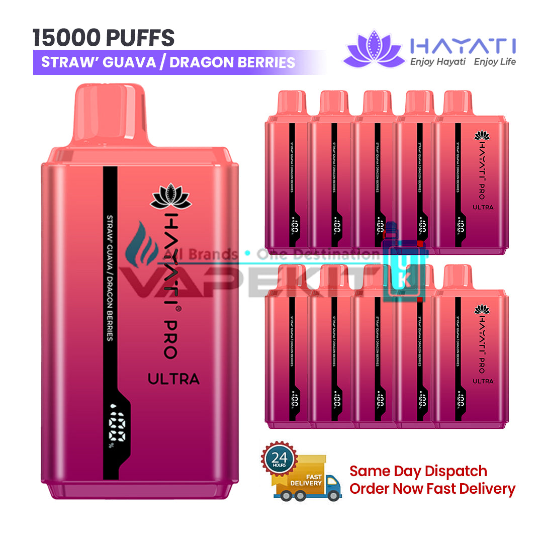 Hayati Pro Ultra 15k Puffs Straw Guava/ Dragon Berries Vape
