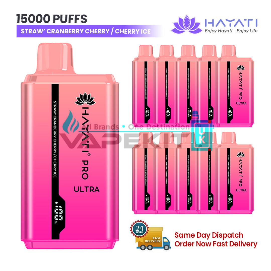 Hayati Pro Ultra 15000 Puffs Straw Cranberry Cherry/ Cherry Ice Disposable Vape - Vape Store UK | Online Vape Shop | Disposable Vape Store | Ecig UK