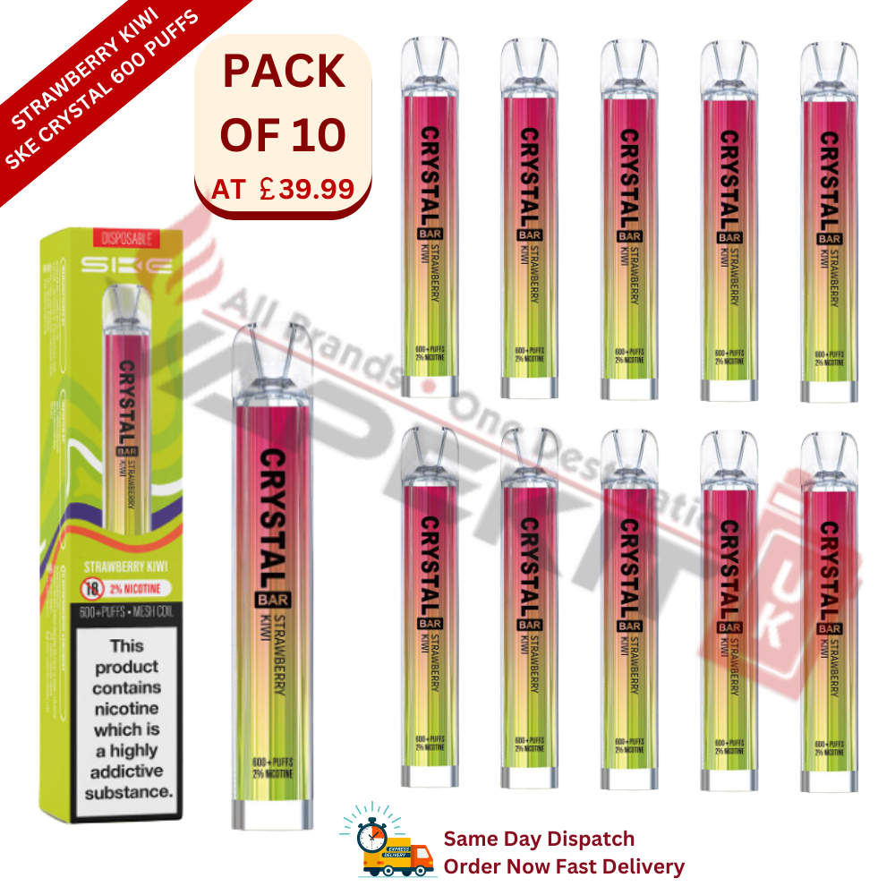 Strawberry Kiwi SKE Crystal 600 Puffs Disposable Vape Device 10 Pack - Vape Store UK | Online Vape Shop | Disposable Vape Store | Ecig UK