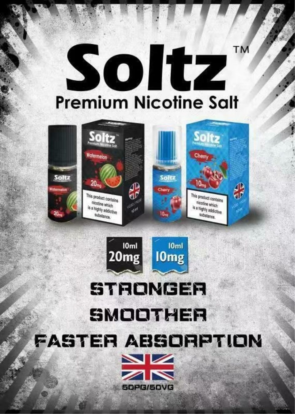 SOLTZ PREMIUM NICOTINE SALT 10 BOTTLES 10ML 50PG-50VG 10/20MG £17.99 - Vape Store UK | Online Vape Shop | Disposable Vape Store | Ecig UK